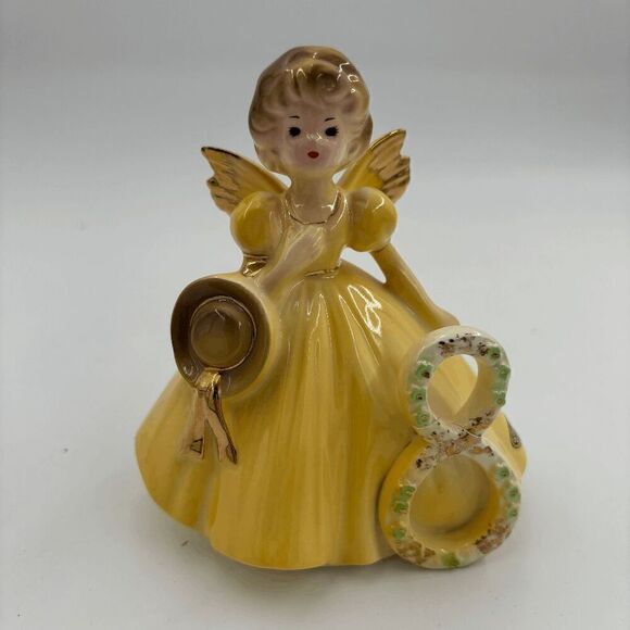 Vintage Josef Originals Porcelain Birthday Angel Girl age 8 Yellow Dress Japan - Picture 1 of 7